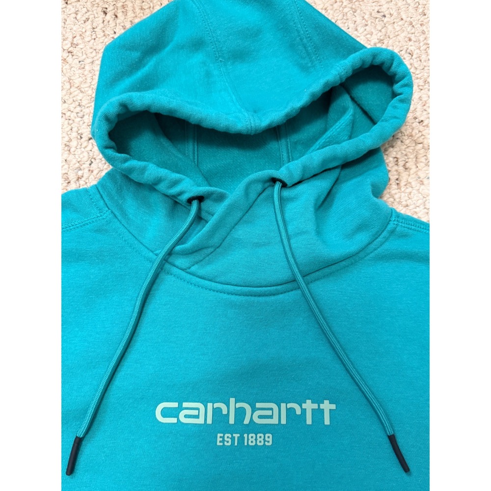 Carhartt Force Teal Hoodie Womens S Relaxed Fit Workwear Gorpcore TS5569 - Picture 7 of 11